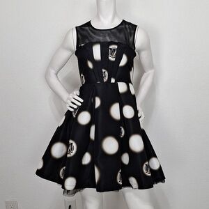 Five Plus Black Mesh Panel Pin Up Retro Boho Polka Dot Fit & Flare Dress Size S